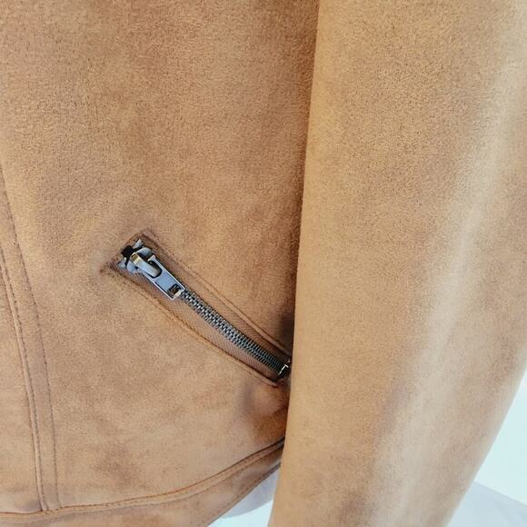 PHILOSOPHY SUEDE FAUX LEATHER LIGHT BROWN JACKET ZIP POCKETS LARGE - Picture 2 of 7